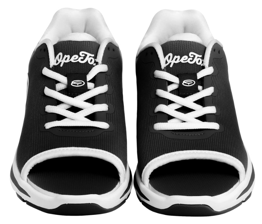 BLACK OpeToz Open Toe Athletic Shoes Front View 